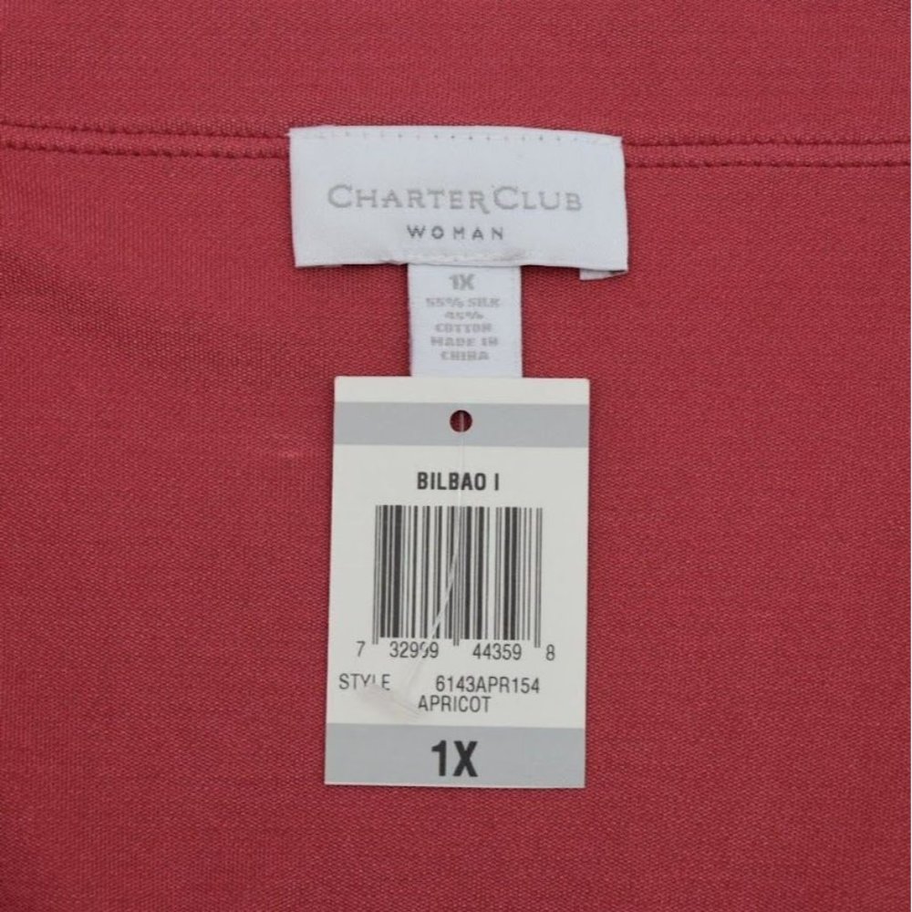 Charter Club Women Silk Top Shirt 1X Apricot Orange Faux Wrap V Neck Balbao I - Picture 5 of 7